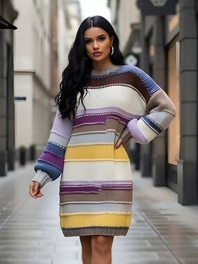 Callahan Paz Oversized Sweater Dress Size Large Stripped Multi Color N…